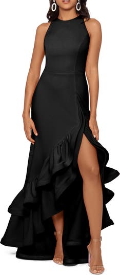 Dressy Ruffle Trim Maxi Dress Black / S by Betsey's Boutique