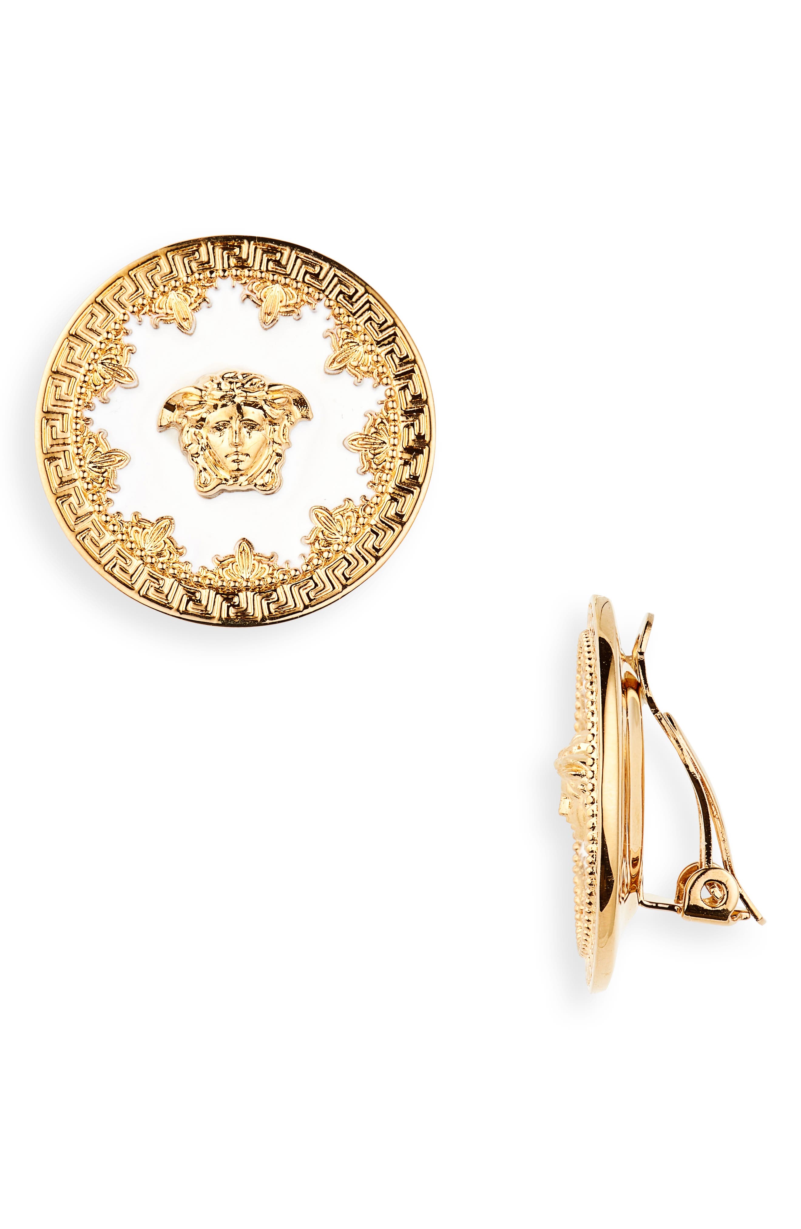 Versace Plate Goldtone & Enamel Earrings