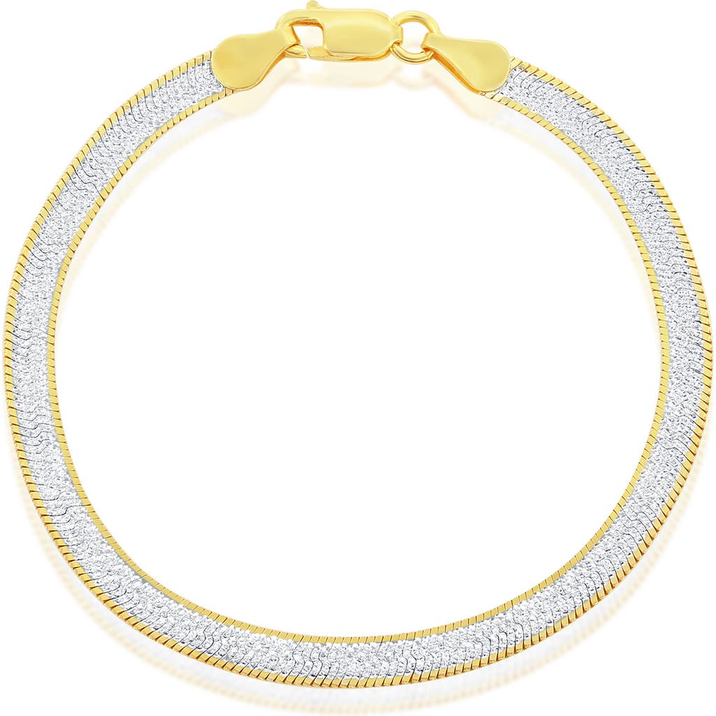Shop Simona Two-tone Sterling Silver Herringbone Chain Bracelet In Silver/gold