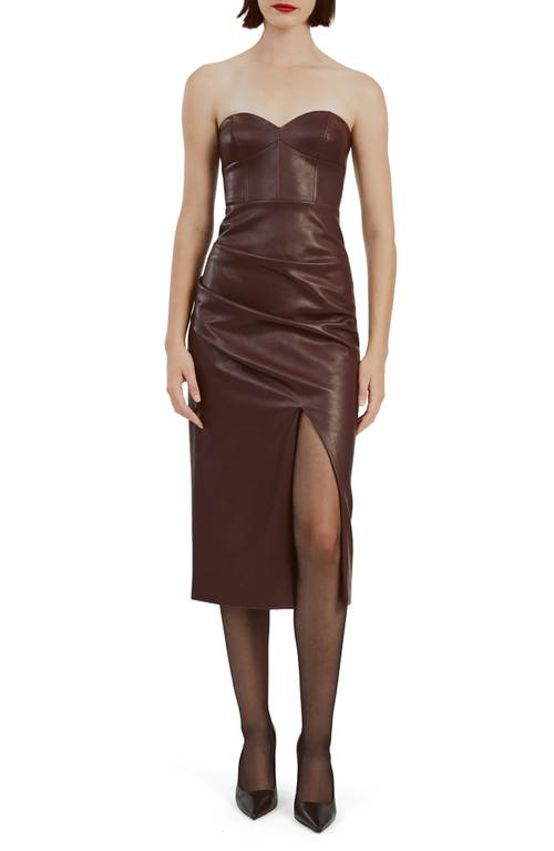 Bardot Kai Strapless Faux Leather Midi Dress In Deep Plum