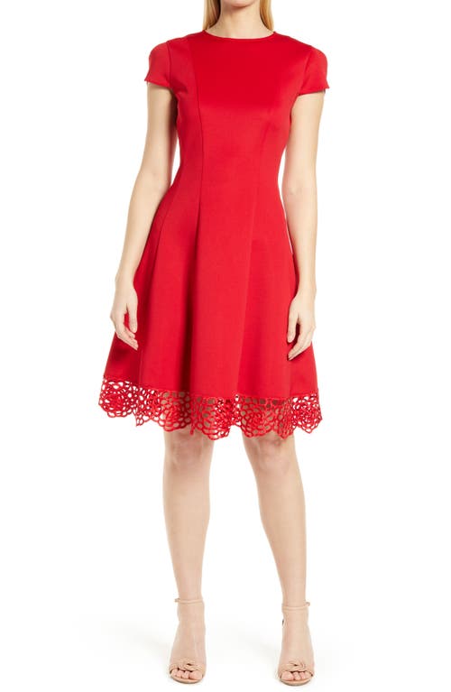 Donna Ricco Tulip Sleeve Lace Hem Fit & Flare Dress in Red