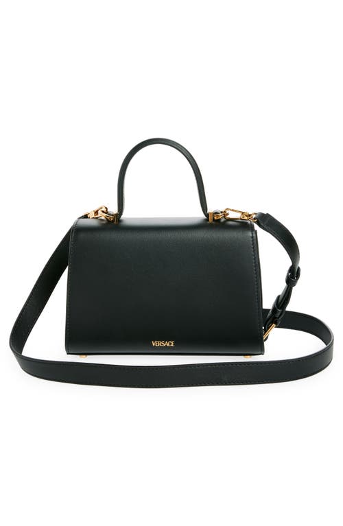 Shop Versace Medusa Leather Top Handle Bag In Black- Gold