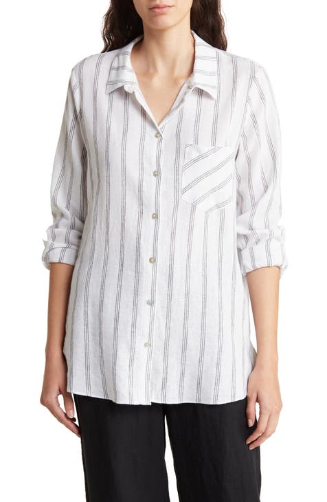 Boyfriend Linen Blend Button-Up Shirt