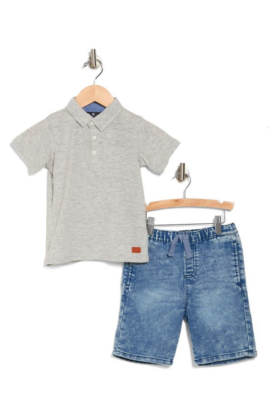 7 For All Mankind Kids Polo & Shorts 2-piece Set In Multi