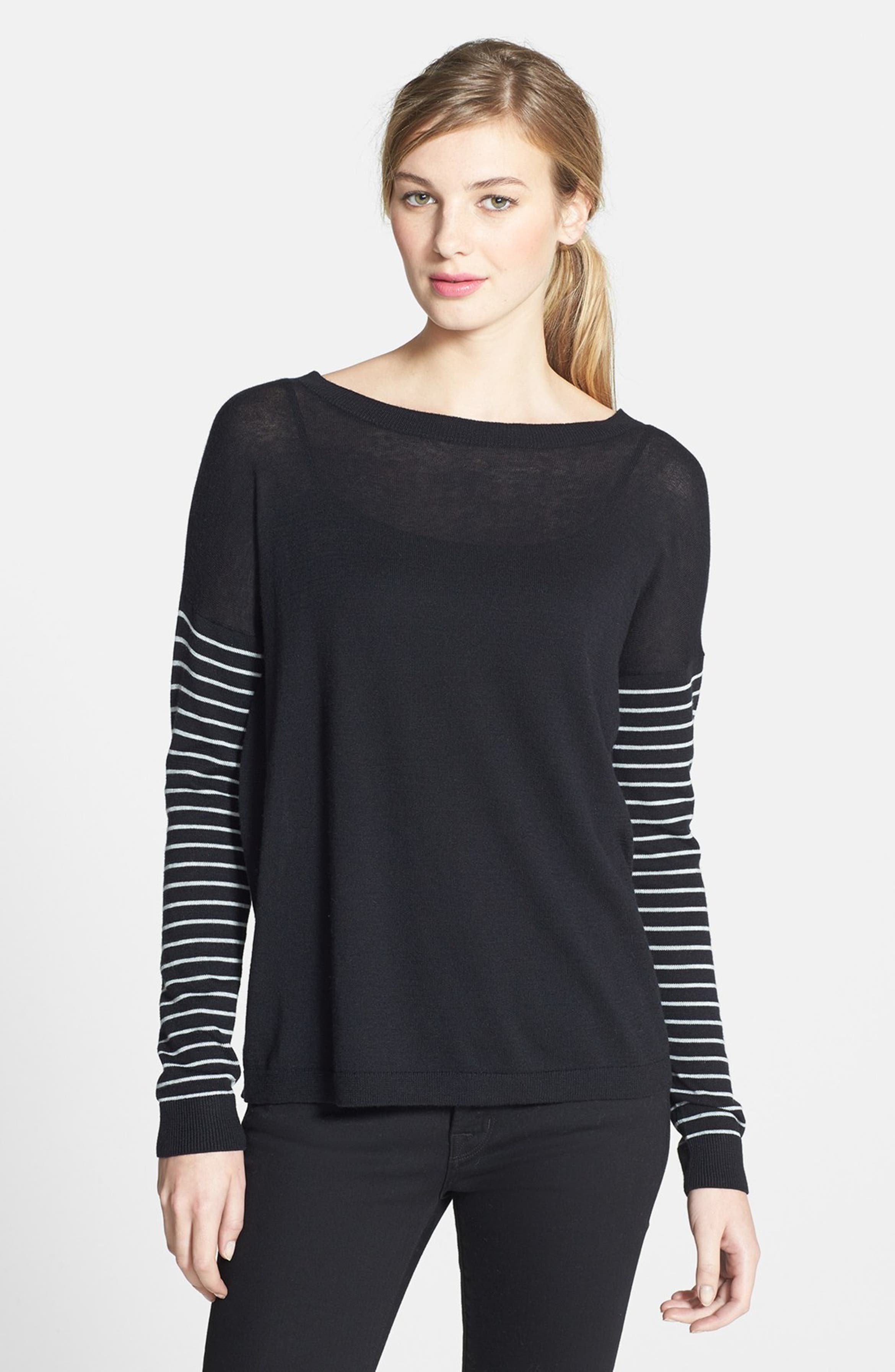 Halogen® Stripe Sleeve Sweater | Nordstrom