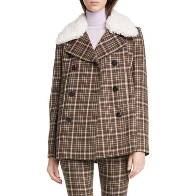 Adam Lippes Genuine Shearling Collar Double Face Peacoat, Brown