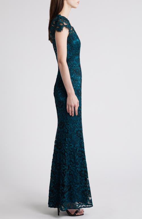 Shop Eliza J Illusion Cap Sleeve Gown In Peacock