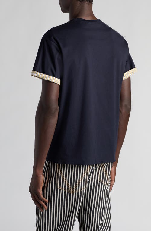 Shop Bottega Veneta Contrast Lined Sleeve Cotton Jersey T-shirt In Navy-yellow-white