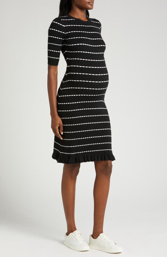Marion Stripe Maternity Sweater Dress In Black & White