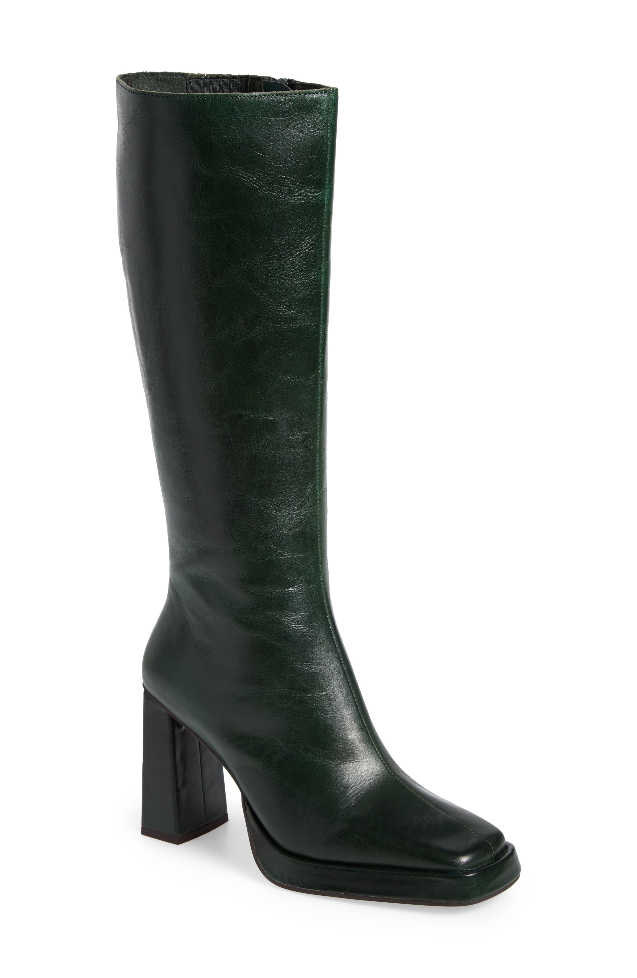 Jeffrey Campbell Maximal Knee High Boot In Green Leather