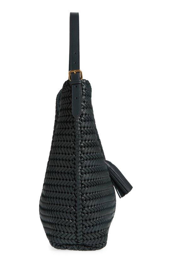Shop Anya Hindmarch Neeson Tassel Woven Leather Hobo Bag In Dark Holly