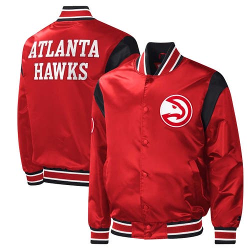 Men's Starter Red Atlanta Hawks Force Play Satin Full-Snap Varsity Jacket