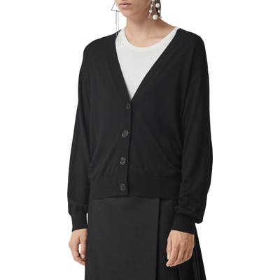 Burberry Dornoch Check Detail Merino Wool Cardigan, Black
