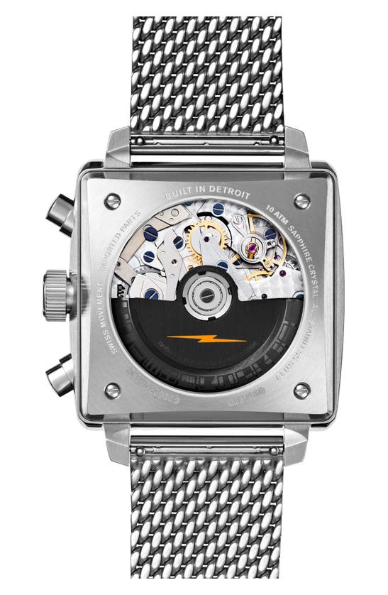 Shop Shinola Mackinac Steel Mesh Bracelet Chronograph Watch, 40mm In Silver/ Blue