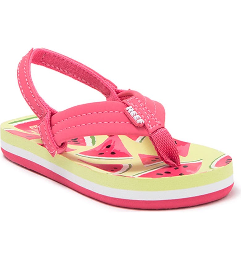REEF Little Ahi Print Flip Flop, Main, color, WATERMELON
