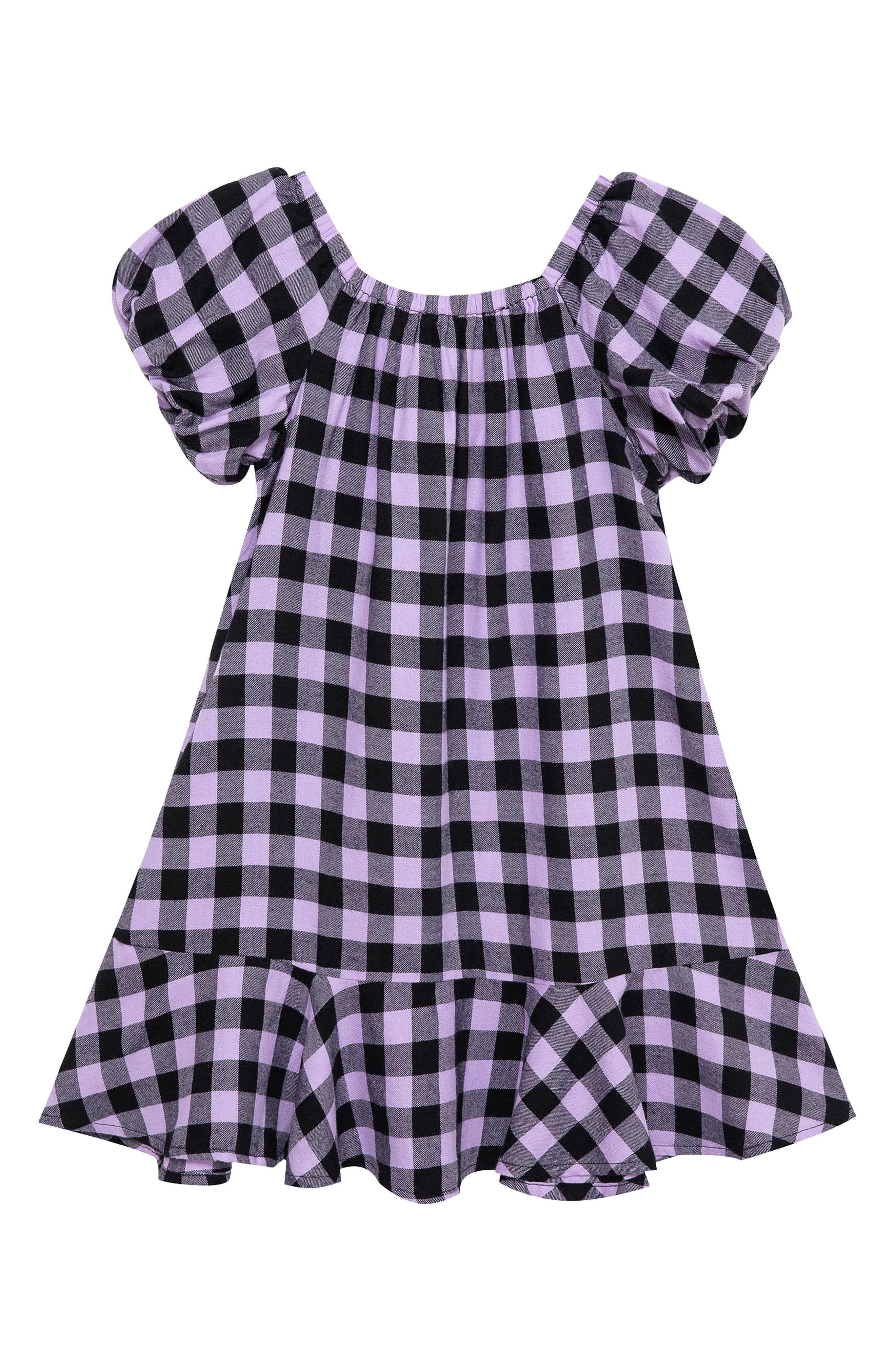 Nordstrom Clothing Dresses Puff Sleeve Dress Kids Gingham Puff Sleeve Cotton Dress in Lilac at Nordstrom 