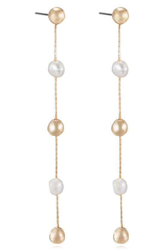 Shop Ettika Cultured Freshwater Pearl Linear Drop Earrings In Gold