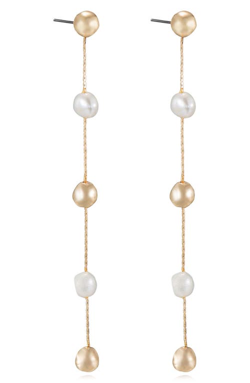 Cultured Freshwater Pearl Linear Drop Earrings in Gold