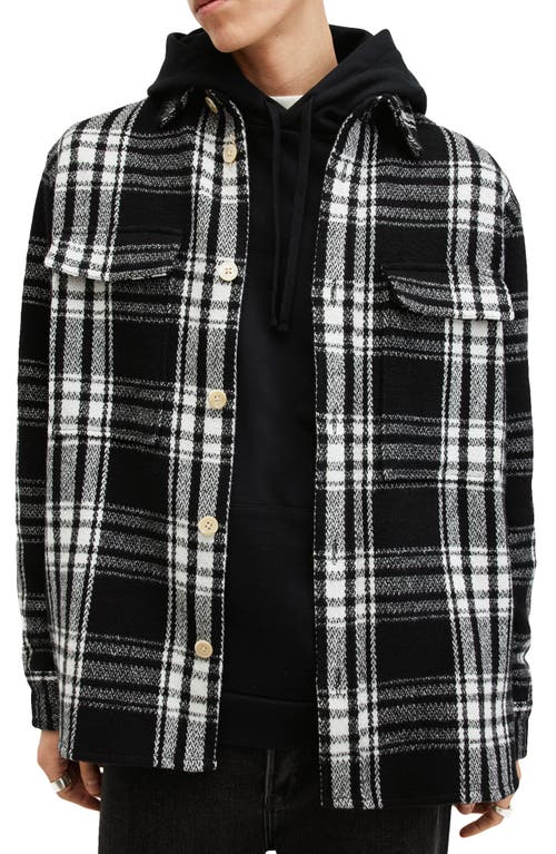 Shop Allsaints Imber Relaxed Fit Check Overshirt In Black/ecru White