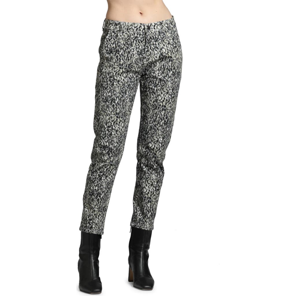 Apny Scribble Abstract Print Stretch Cotton Crop Pants In Black Multi