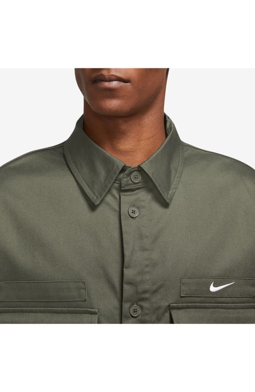 Shop Nike Woven Military Short-sleeve Button-down Shirt In Cargo Khaki/white