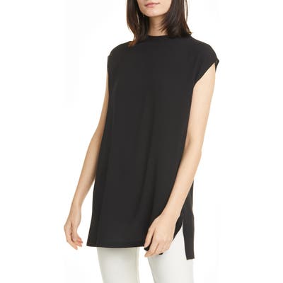 Eileen Fisher Funnel Neck Silk Box Top Tunic, Black