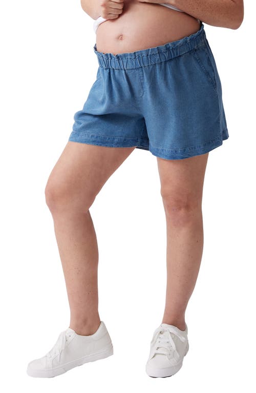 ® Ingrid & Isabel Paperbag Maternity Shorts in Blue Chambray