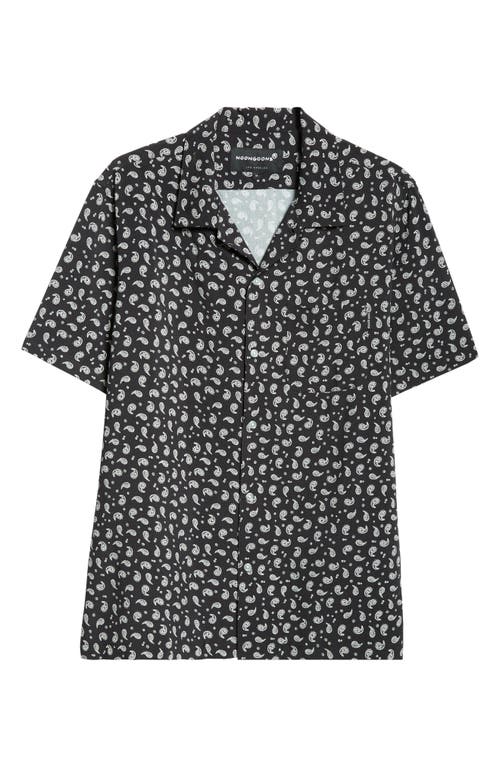 Sadie Hawkins Relaxed Fit Paisley Short Sleeve Button-Up Shirt in Navy/Off White