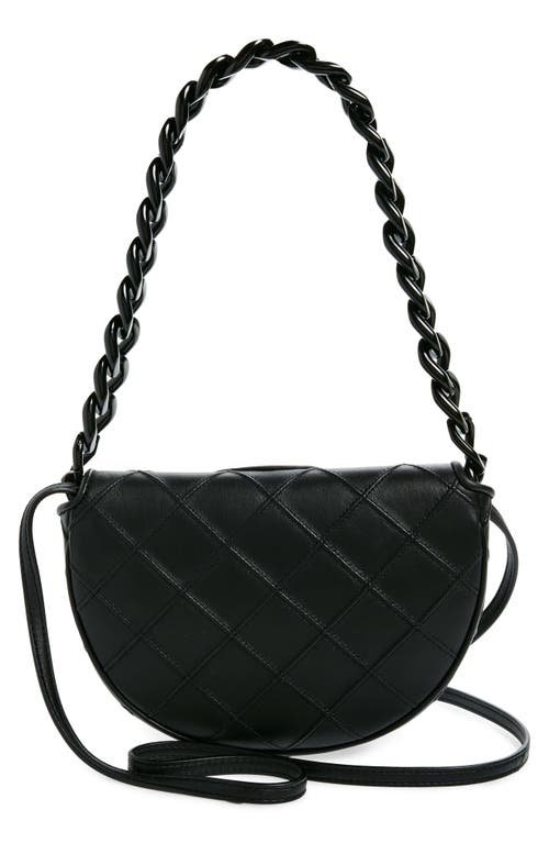 Shop Tory Burch Mini Fleming Soft Crescent Shoulder Bag In Black