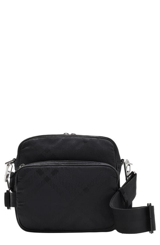 Shop Burberry Check Jacquard Nylon Crossbody Bag In Black