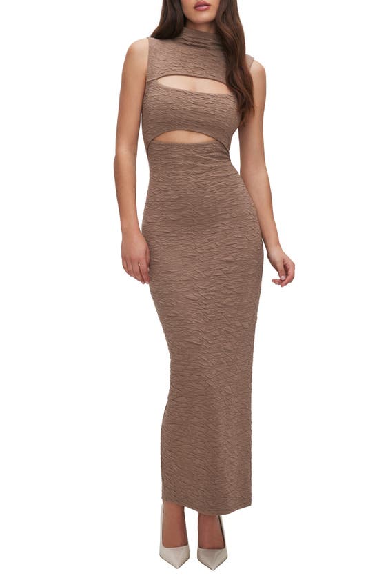 Shop Good American Double Cutout Knit Maxi Dress In Putty001
