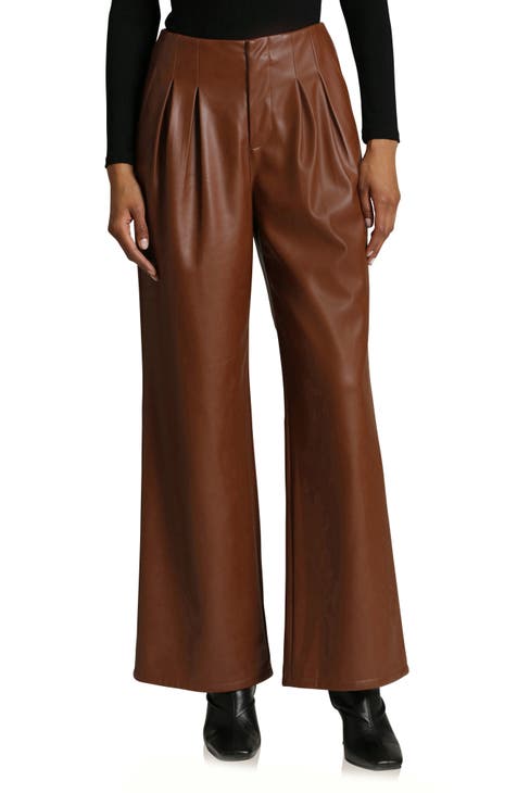 Wide Leg Faux-Ever Leather™ Pleated Pants