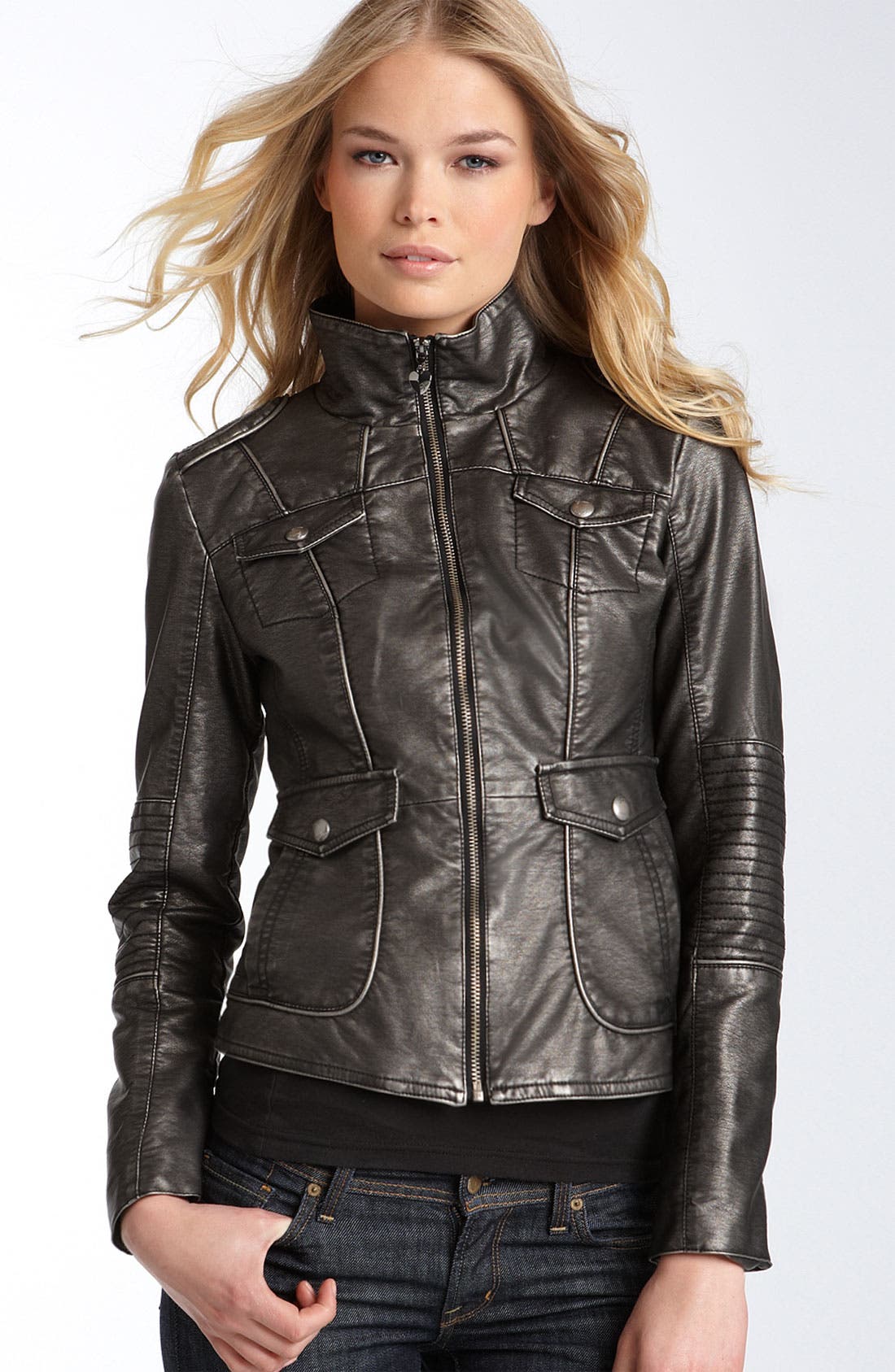 GUESS Metallic Faux Leather Scuba Jacket Nordstrom