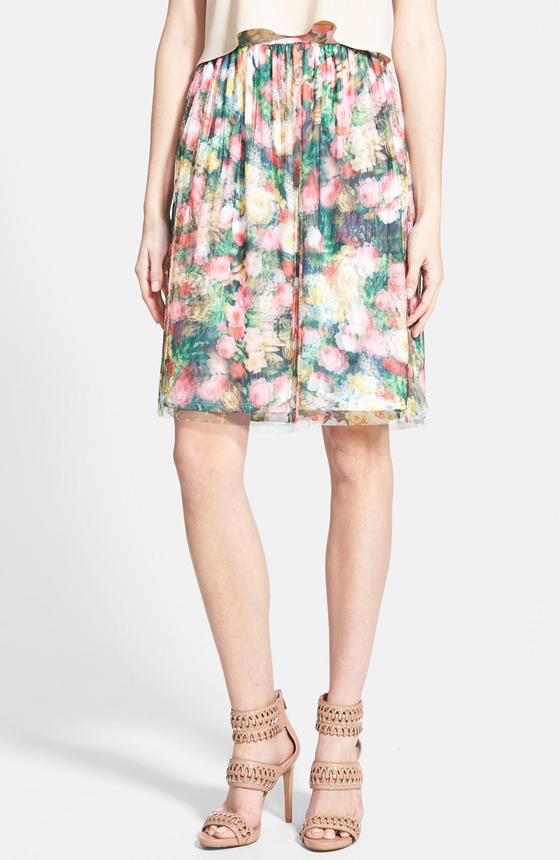 Leith Mesh Overlay Floral Print Skirt Nordstrom