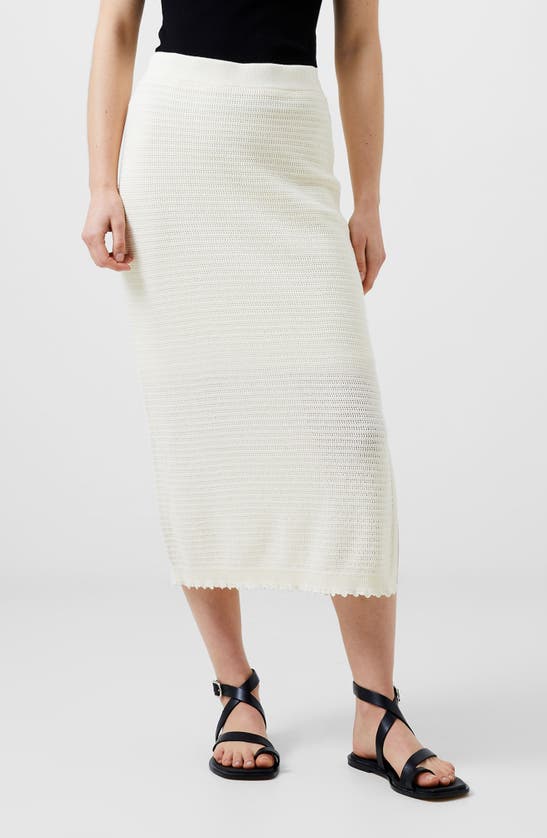 Shop French Connection Nesta Stripe Open Stitch Cotton Sweater Skirt In Classic Cream