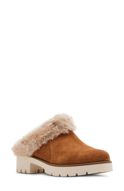 Shop Blondo Karoline Faux Fur Clog In Tan Suede