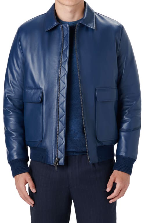 Bugatchi Leather Bomber Jacket in Night Blue at Nordstrom, Size Large