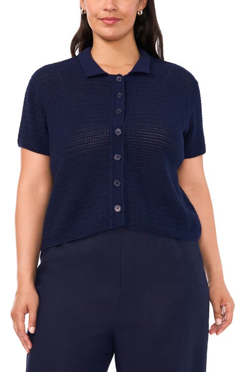 halogen(r) Open Stitch Button-Up Sweater in Classic Navy