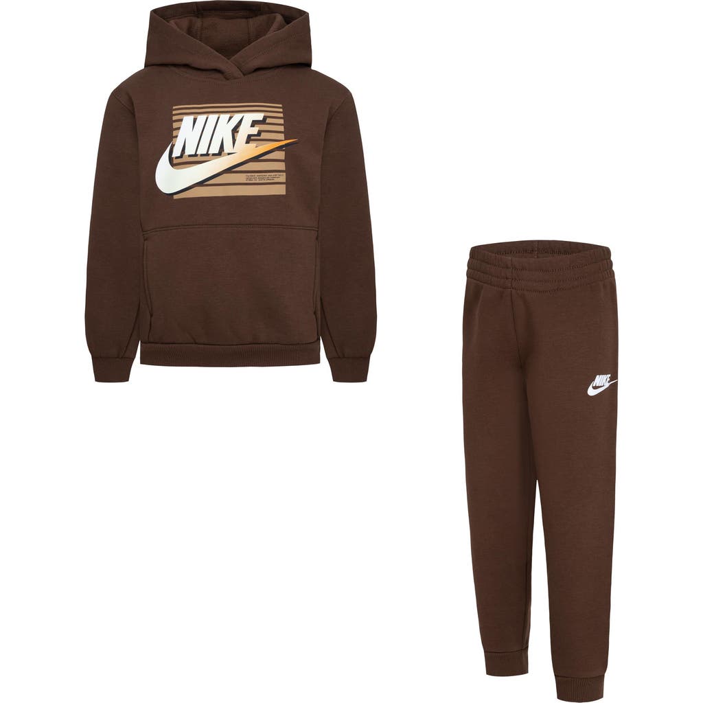 Nike Kids' Gradient Futura Logo Pullover Hoodie & Joggers Set In Cacao Wow