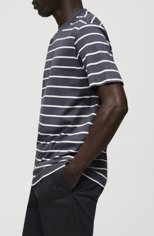 Shop Mango Stripe Cotton T-shirt In Dark Navy