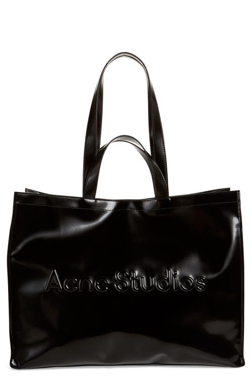 Logo Embossed Faux Leather East/West Tote in White