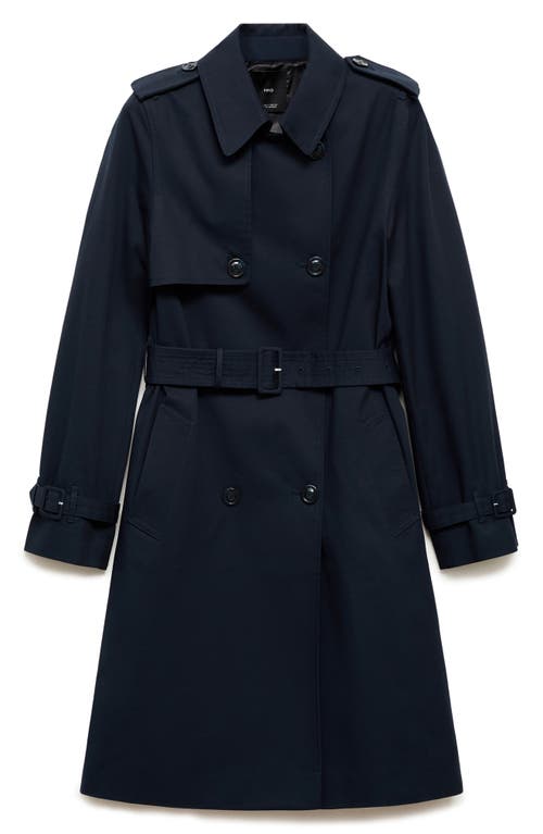 Shop Mango Classic Double Breasted Water Repellent Cotton Trench Coat In Dark Navy