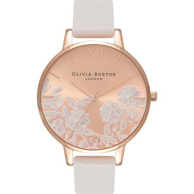 Olivia Burton Lace Detail Leather Strap Watch,