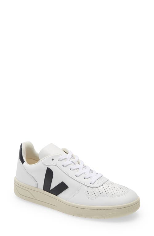 Veja V-10 Low Top Sneaker in White/Black Leather