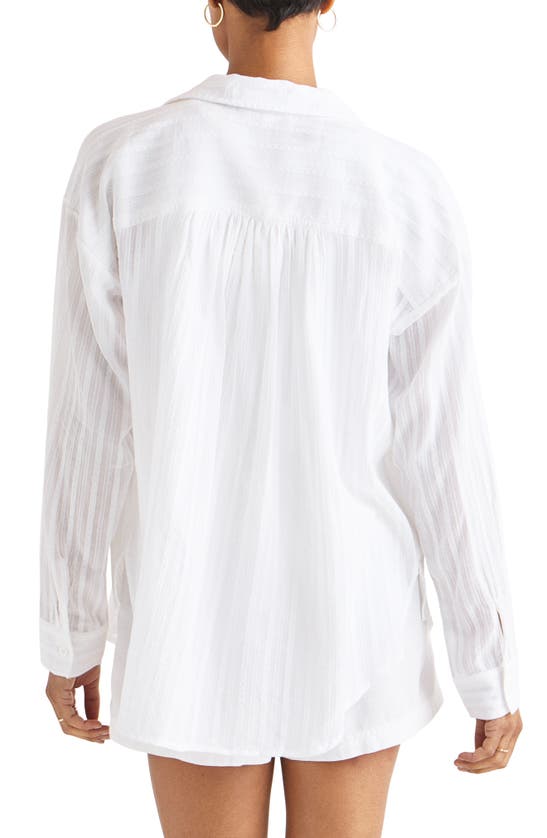 Shop Splendid Bloom Embroidered Stripe Cotton Button-up Shirt In White