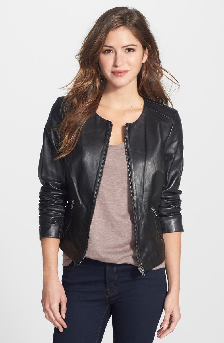 Halogen® Collarless Leather Jacket | Nordstrom