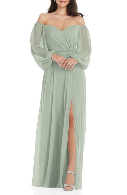 Dessy Collection Convertible Neck Long Sleeve Chiffon Gown in Willow