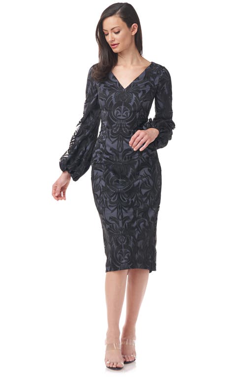 Js Collections Lela Blouson Sleeve Cocktail Dress In Black/gunmetal