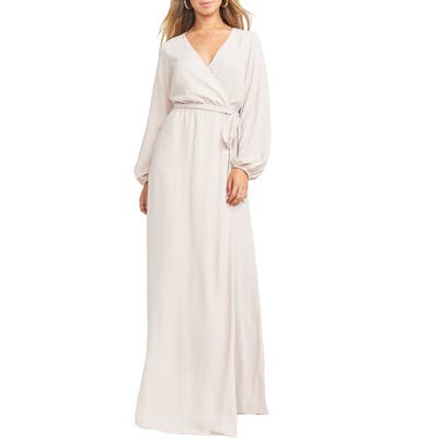 Show Me Your Mumu Lady Long Sleeve Faux Wrap Gown, Beige