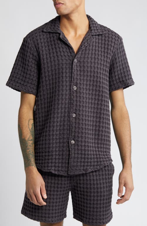 Waffle Knit Camp Shirt in Nearly Black